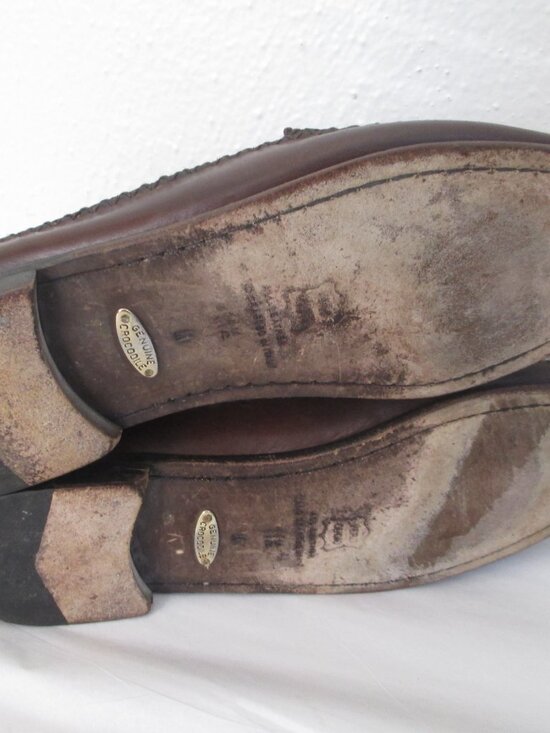 Zelli Genuine Crocodile Loafers Mens 11.5 Brown Leather Penny Shoes Casual Italy main image 6